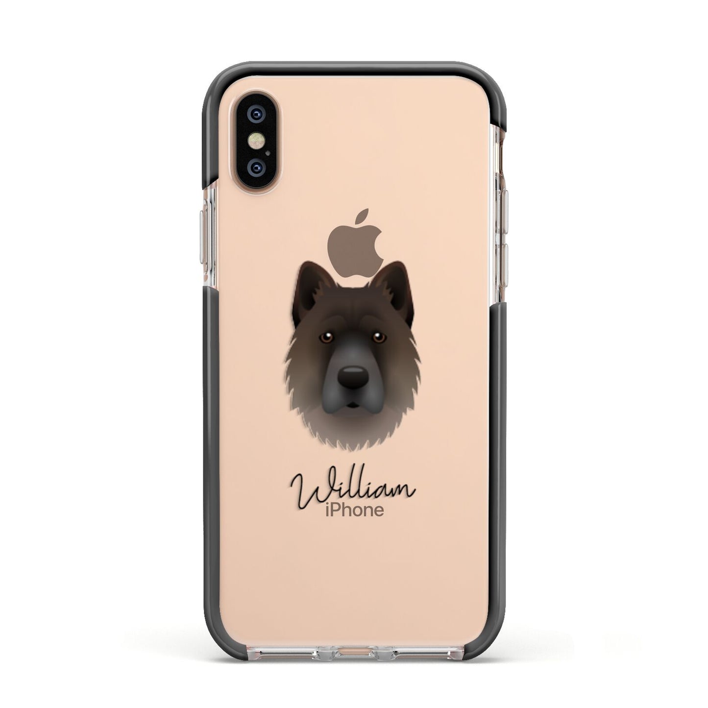 Chow Shepherd Personalised Apple iPhone Xs Impact Case Black Edge on Gold Phone