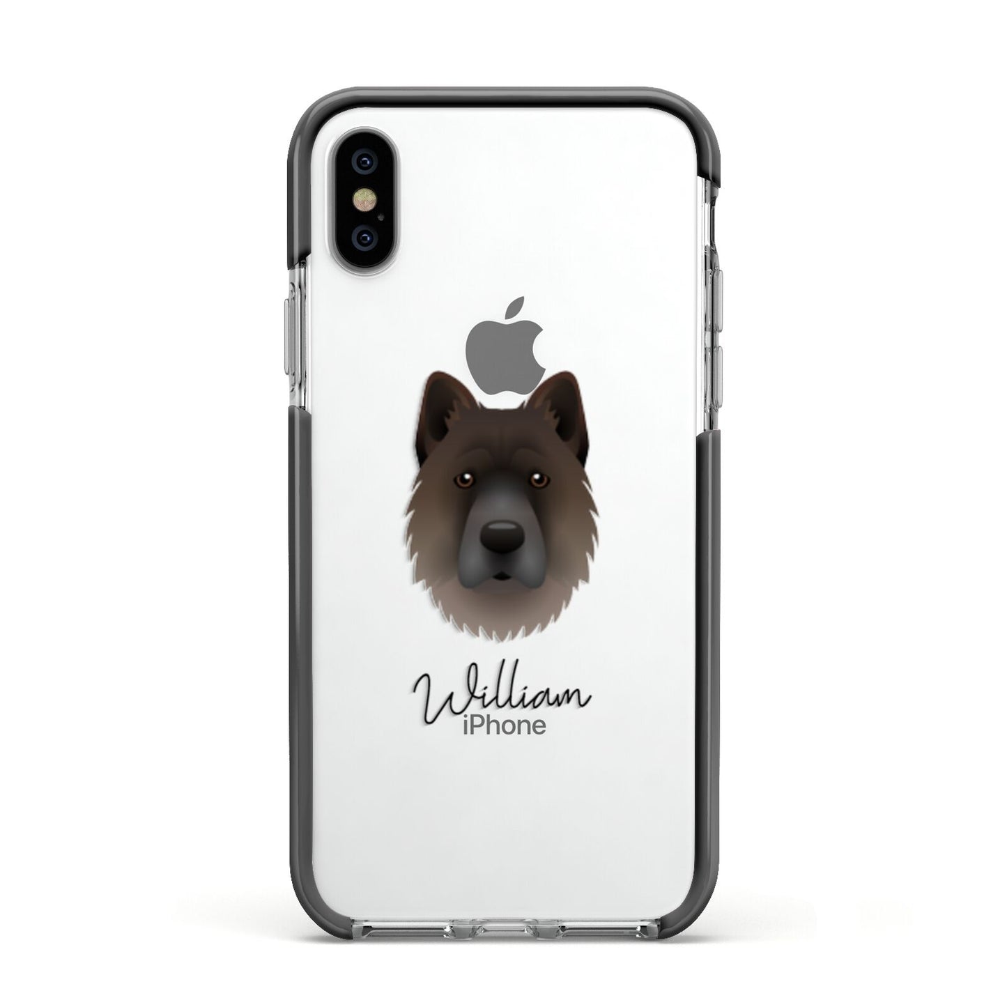 Chow Shepherd Personalised Apple iPhone Xs Impact Case Black Edge on Silver Phone