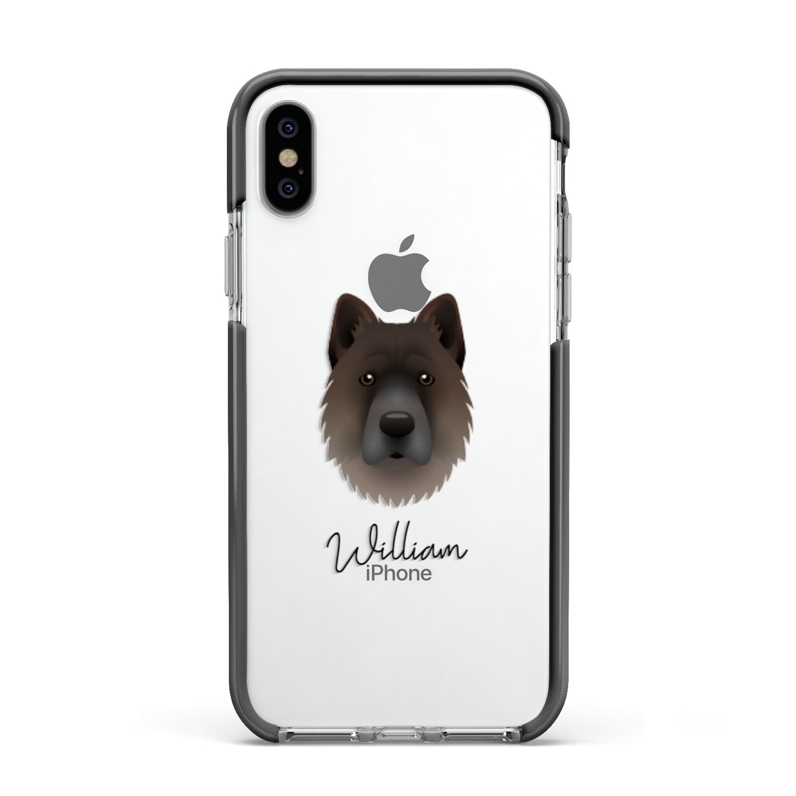 Chow Shepherd Personalised Apple iPhone Xs Impact Case Black Edge on Silver Phone