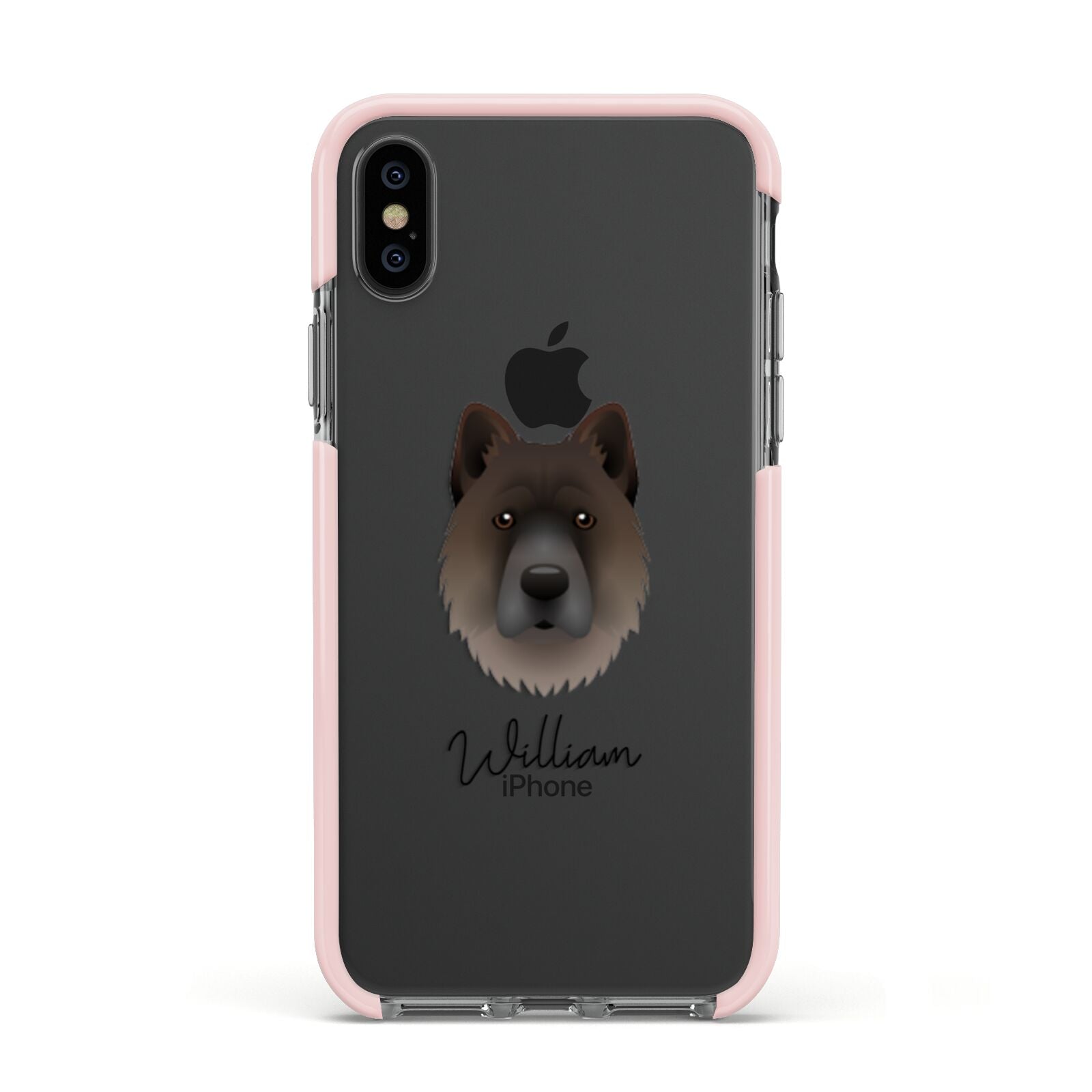 Chow Shepherd Personalised Apple iPhone Xs Impact Case Pink Edge on Black Phone