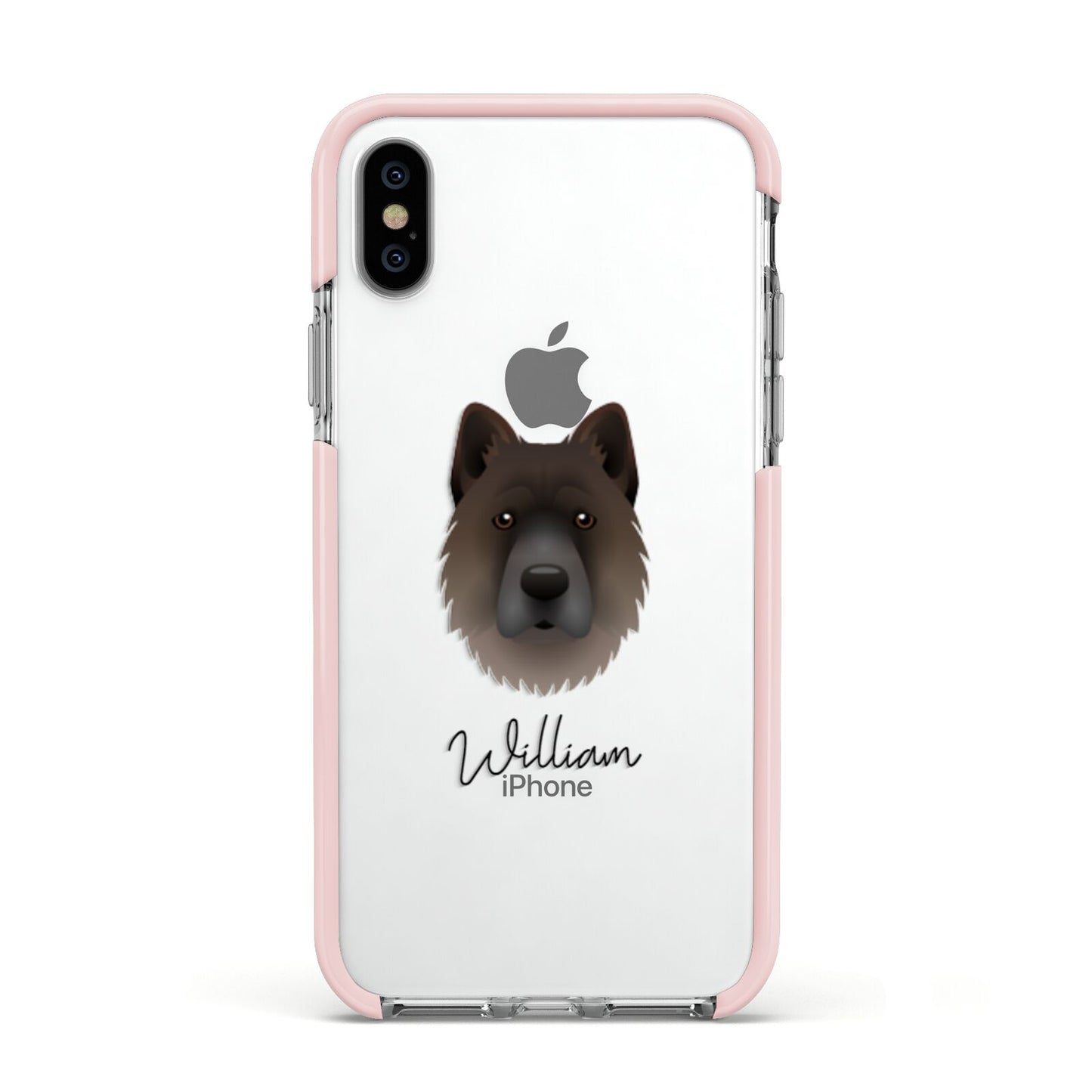 Chow Shepherd Personalised Apple iPhone Xs Impact Case Pink Edge on Silver Phone