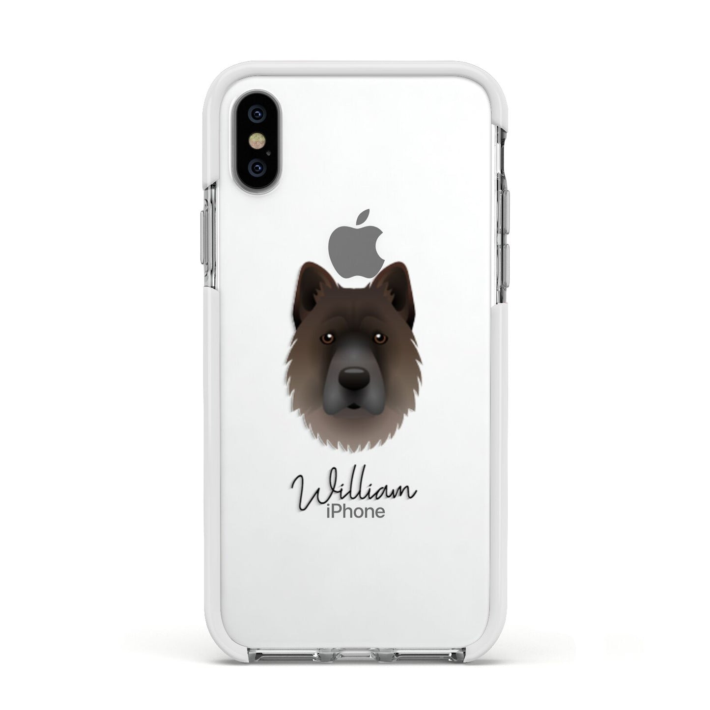 Chow Shepherd Personalised Apple iPhone Xs Impact Case White Edge on Silver Phone