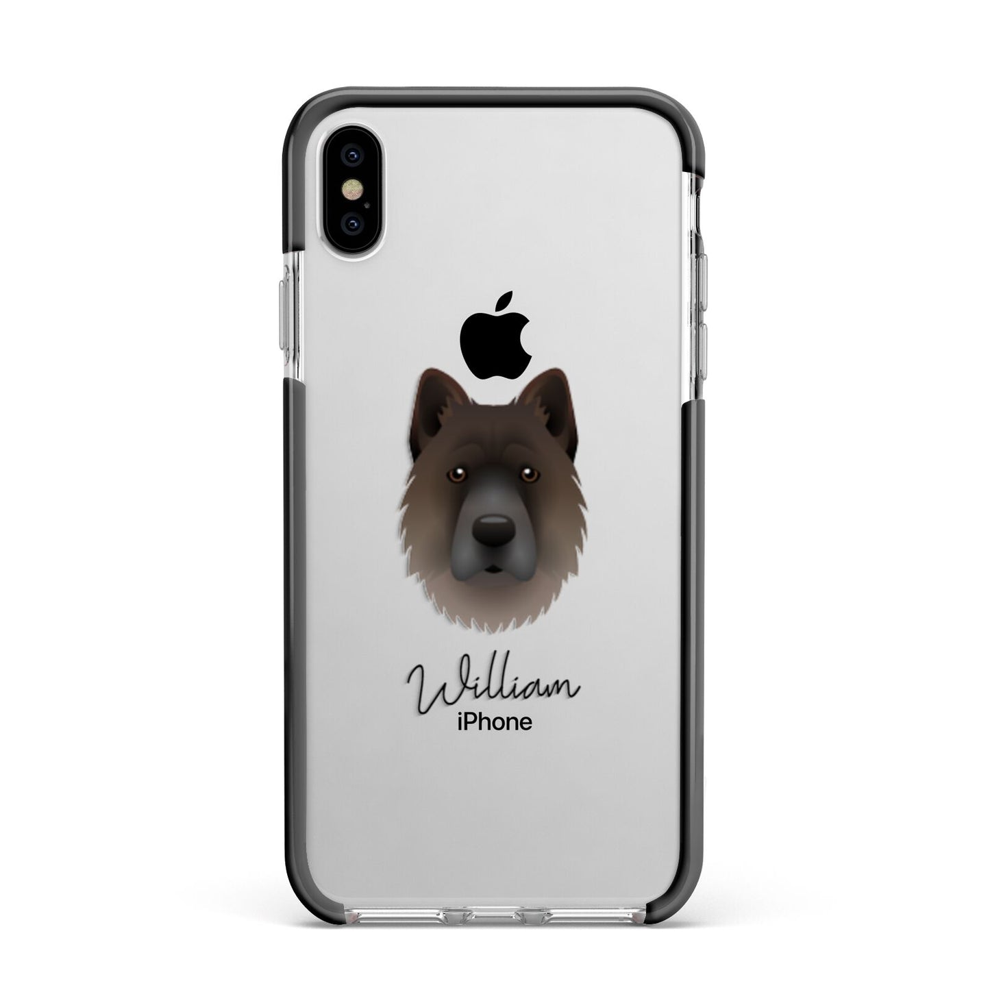 Chow Shepherd Personalised Apple iPhone Xs Max Impact Case Black Edge on Silver Phone