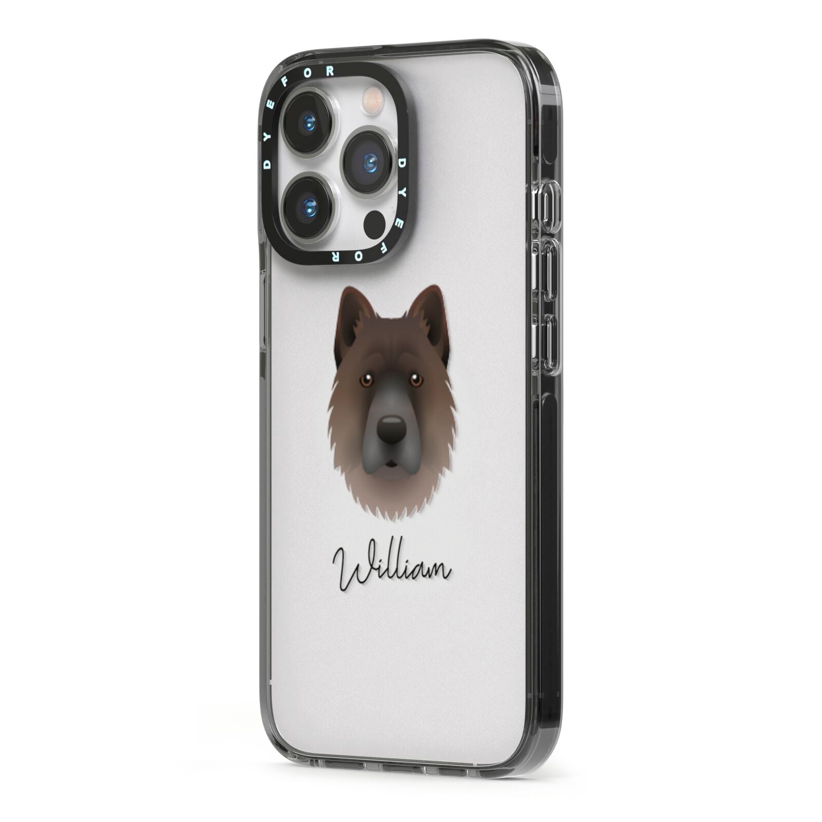 Chow Shepherd Personalised iPhone 13 Pro Black Impact Case Side Angle on Silver phone