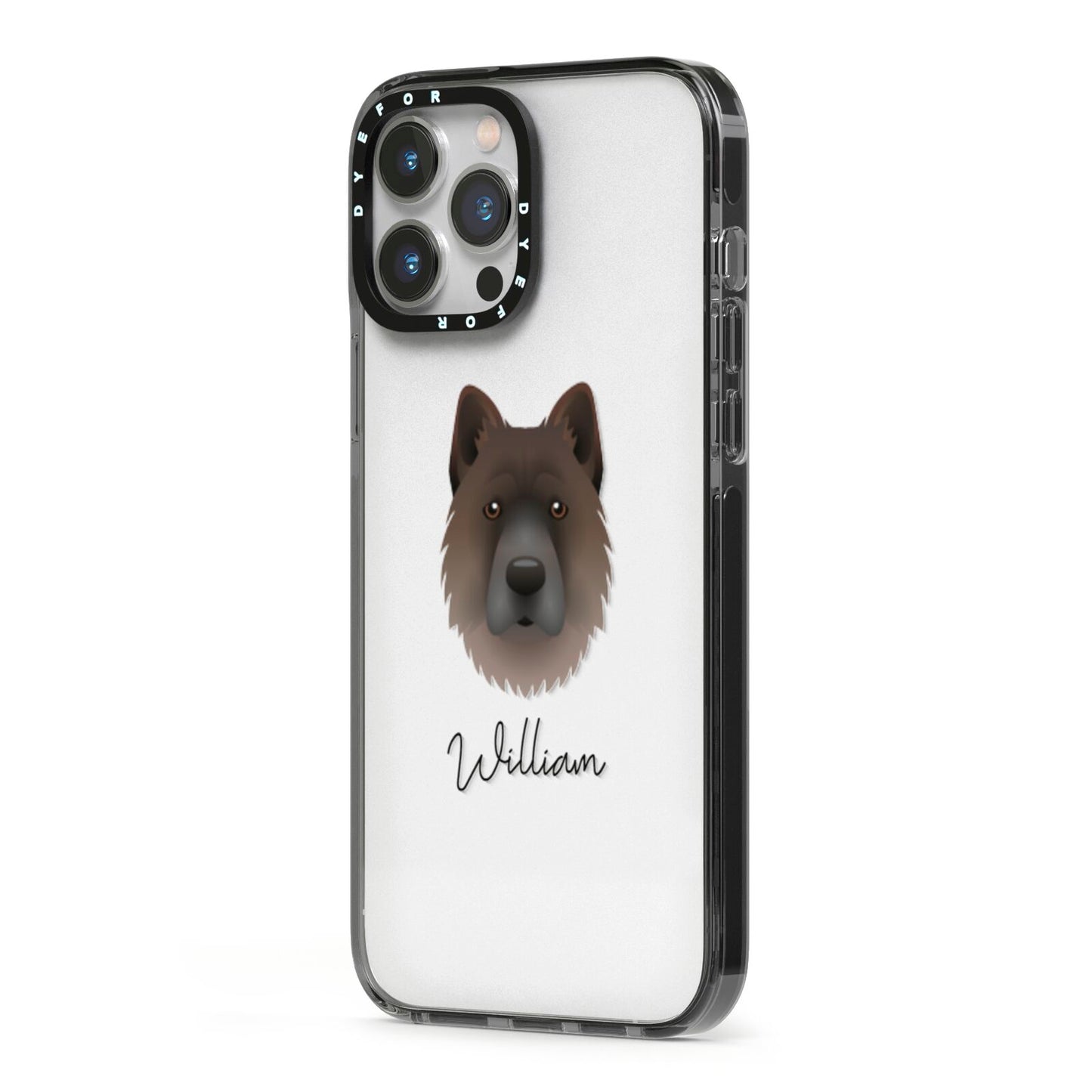 Chow Shepherd Personalised iPhone 13 Pro Max Black Impact Case Side Angle on Silver phone