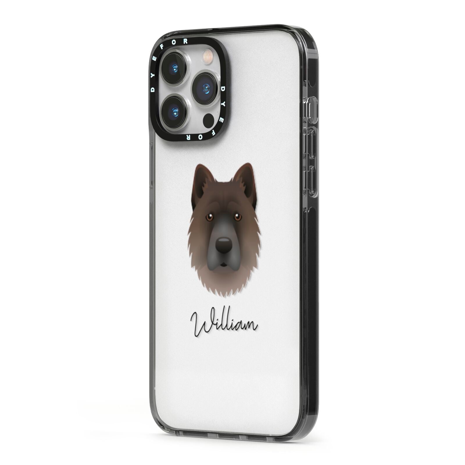 Chow Shepherd Personalised iPhone 13 Pro Max Black Impact Case Side Angle on Silver phone