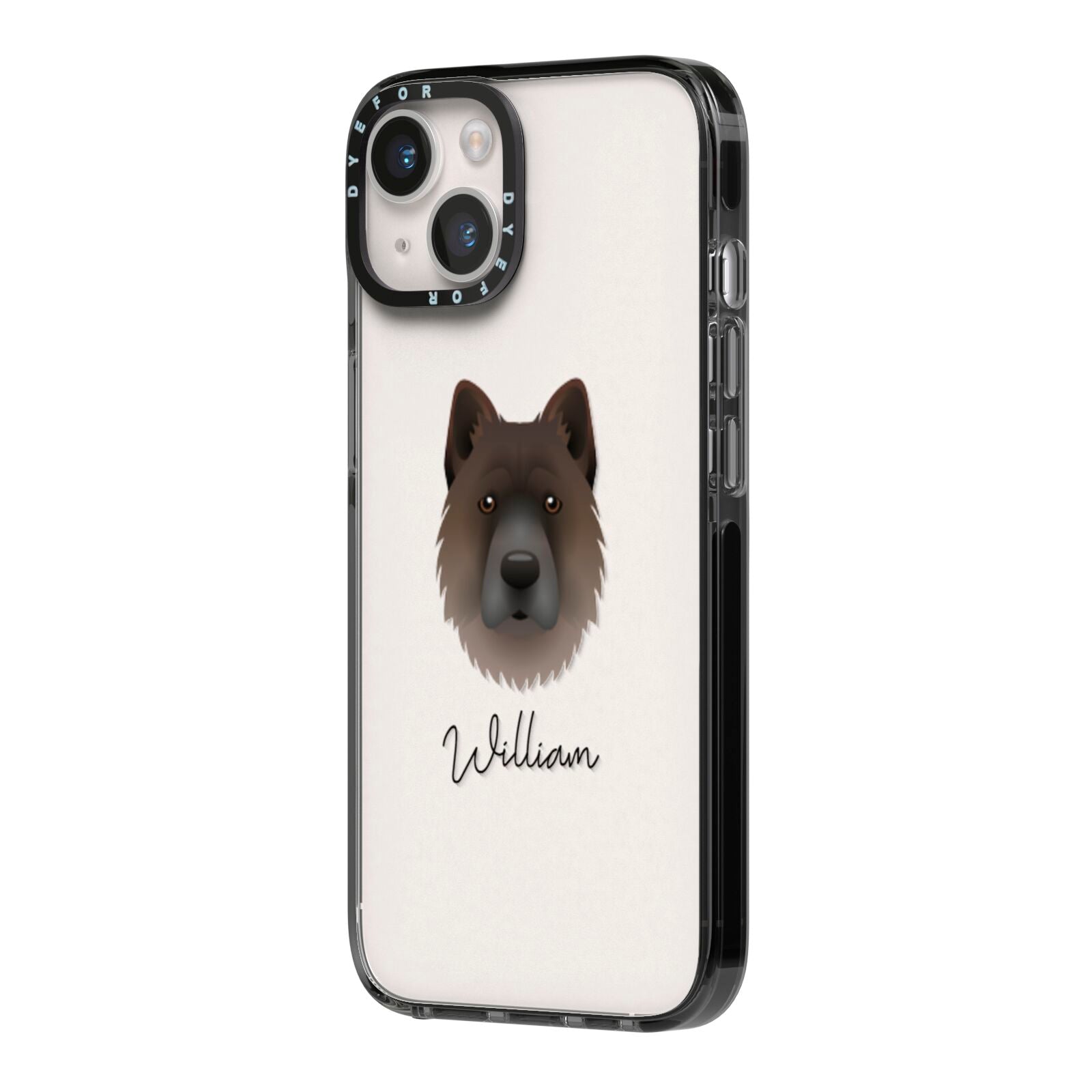 Chow Shepherd Personalised iPhone 14 Black Impact Case Side Angle on Silver phone