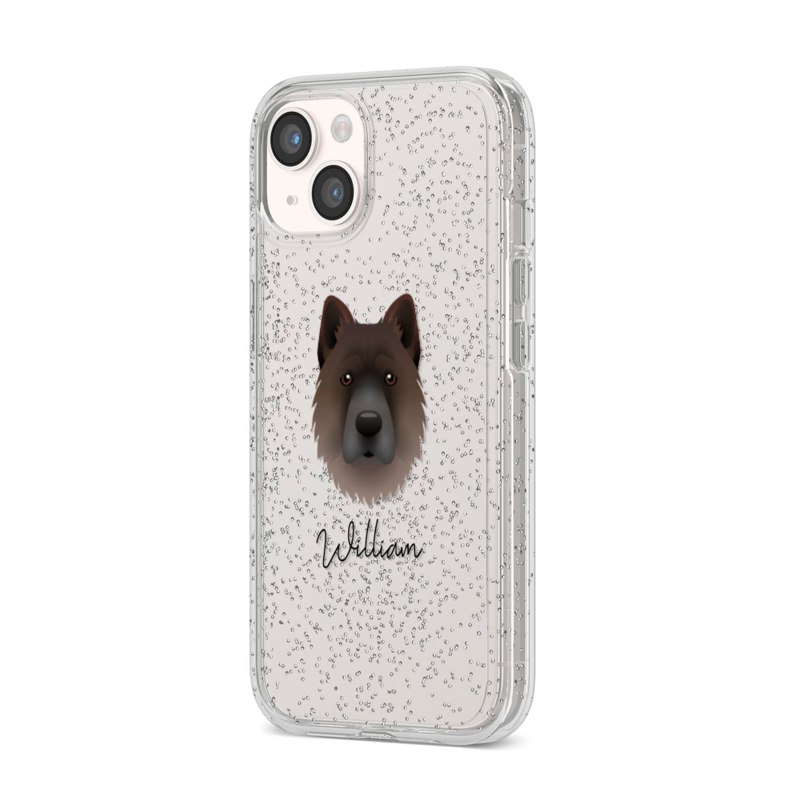 Chow Shepherd Personalised iPhone 14 Glitter Tough Case Starlight Angled Image