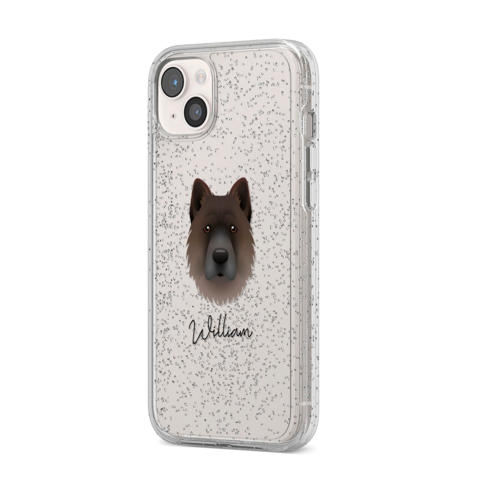 Chow Shepherd Personalised iPhone 14 Plus Glitter Tough Case Starlight Angled Image
