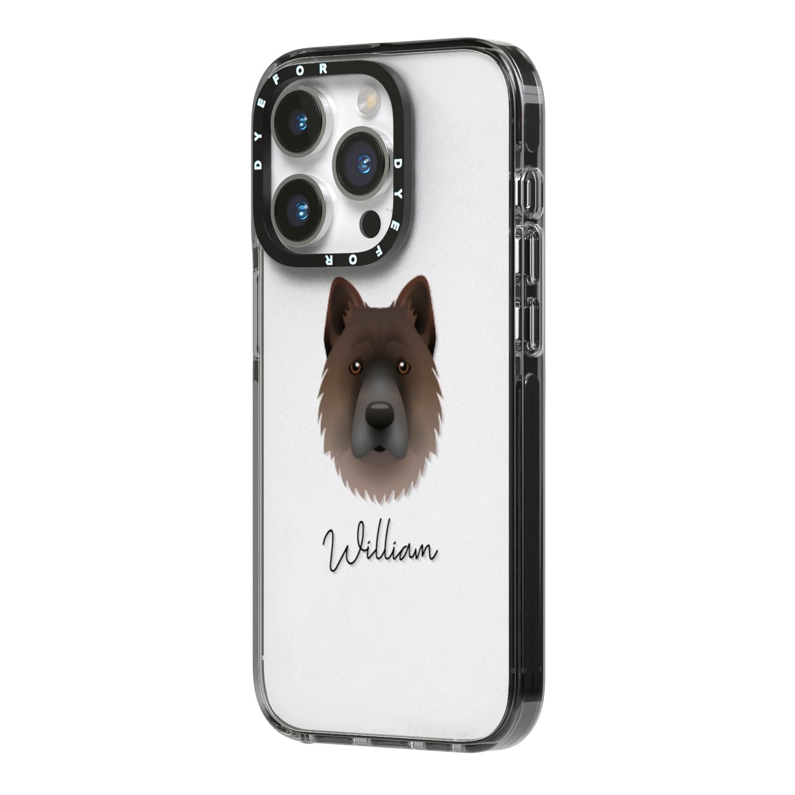 Chow Shepherd Personalised iPhone 14 Pro Black Impact Case Side Angle on Silver phone