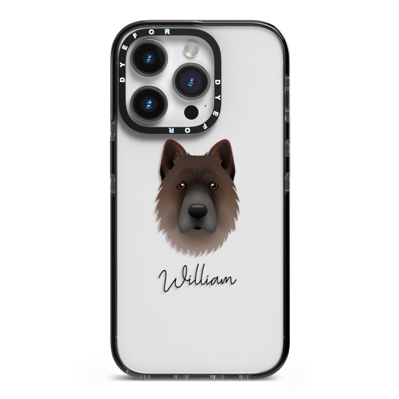 Chow Shepherd Personalised iPhone 14 Pro Black Impact Case on Silver phone