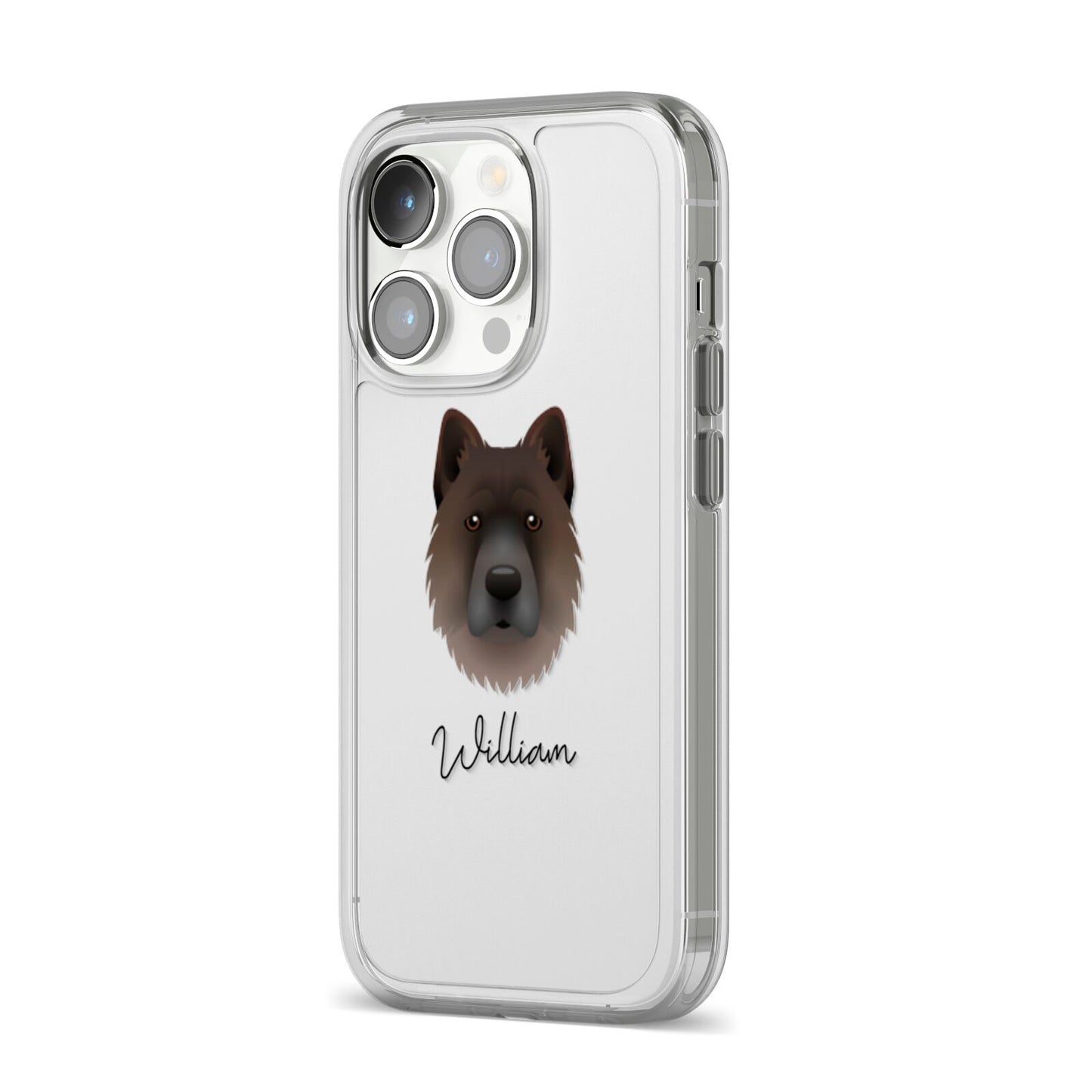 Chow Shepherd Personalised iPhone 14 Pro Clear Tough Case Silver Angled Image