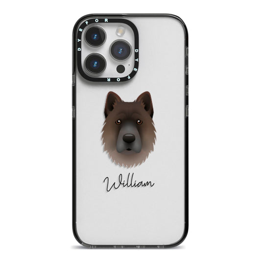 Chow Shepherd Personalised iPhone 14 Pro Max Black Impact Case on Silver phone