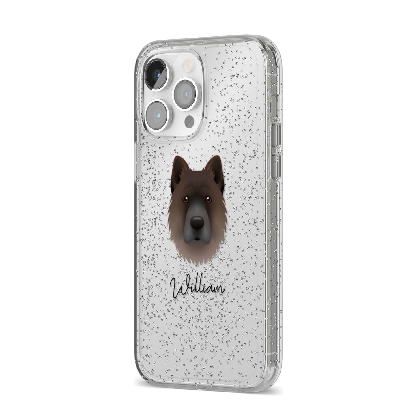 Chow Shepherd Personalised iPhone 14 Pro Max Glitter Tough Case Silver Angled Image