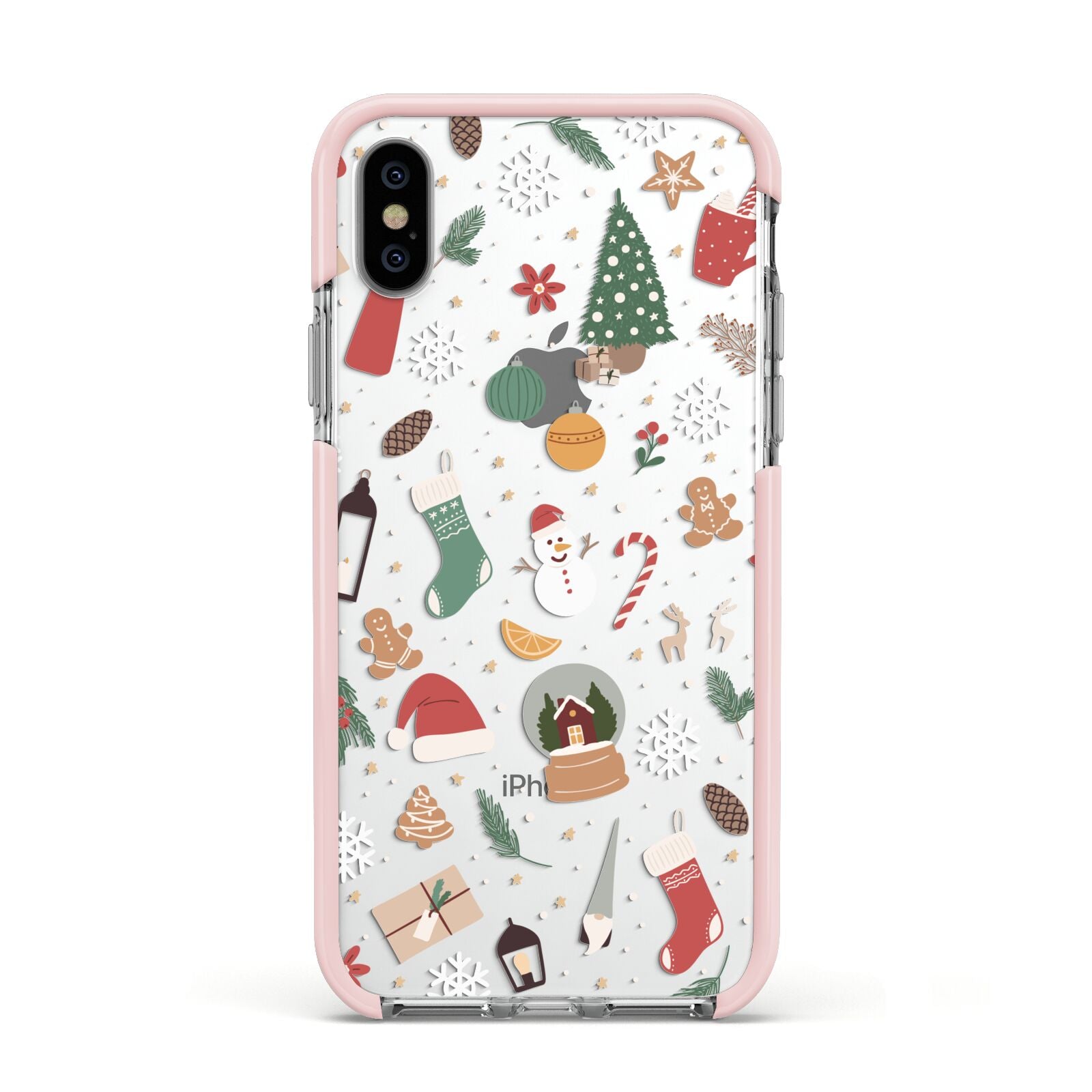 Christmas Assortments Apple iPhone Xs Impact Case Pink Edge on Silver Phone