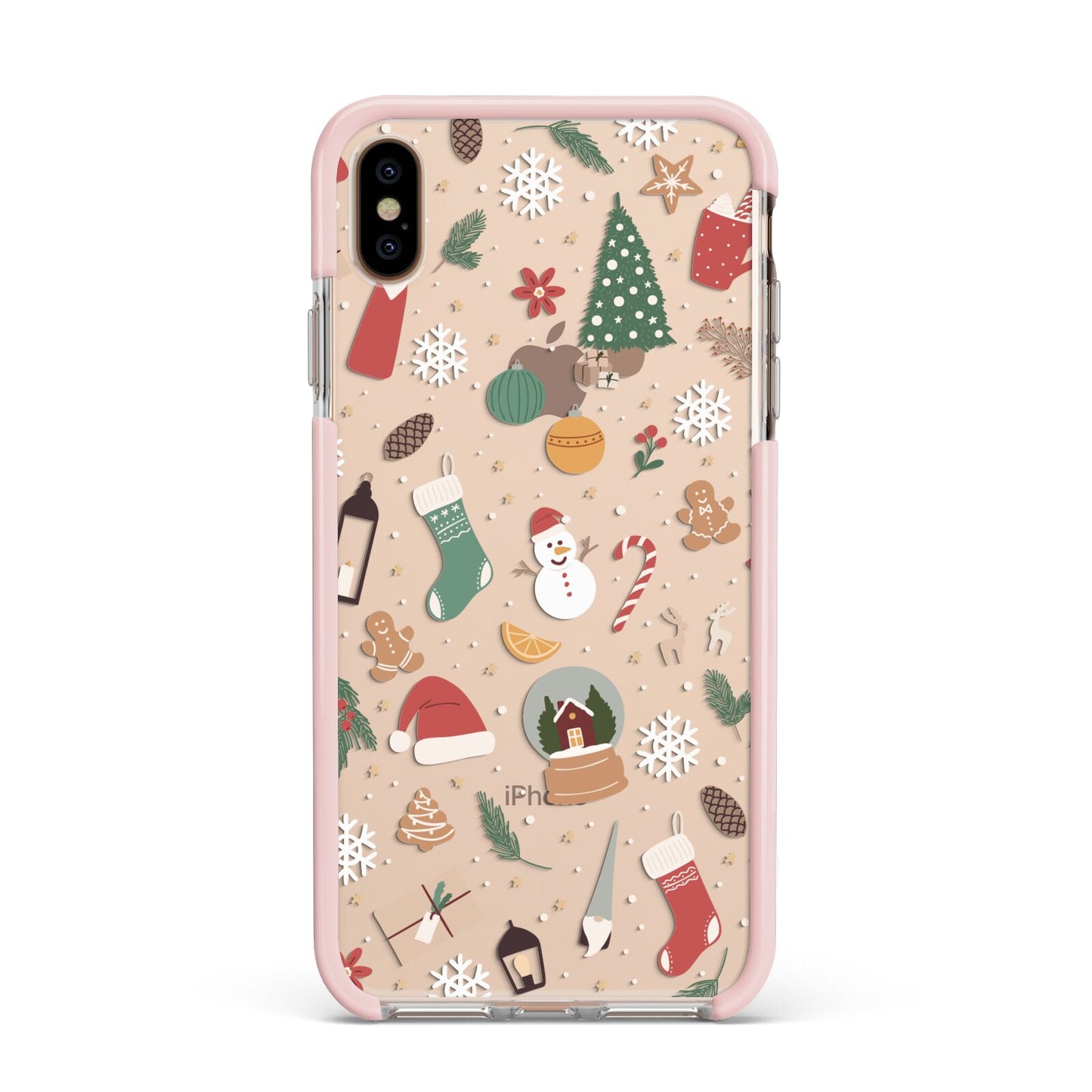Christmas Assortments Apple iPhone Xs Max Impact Case Pink Edge on Gold Phone