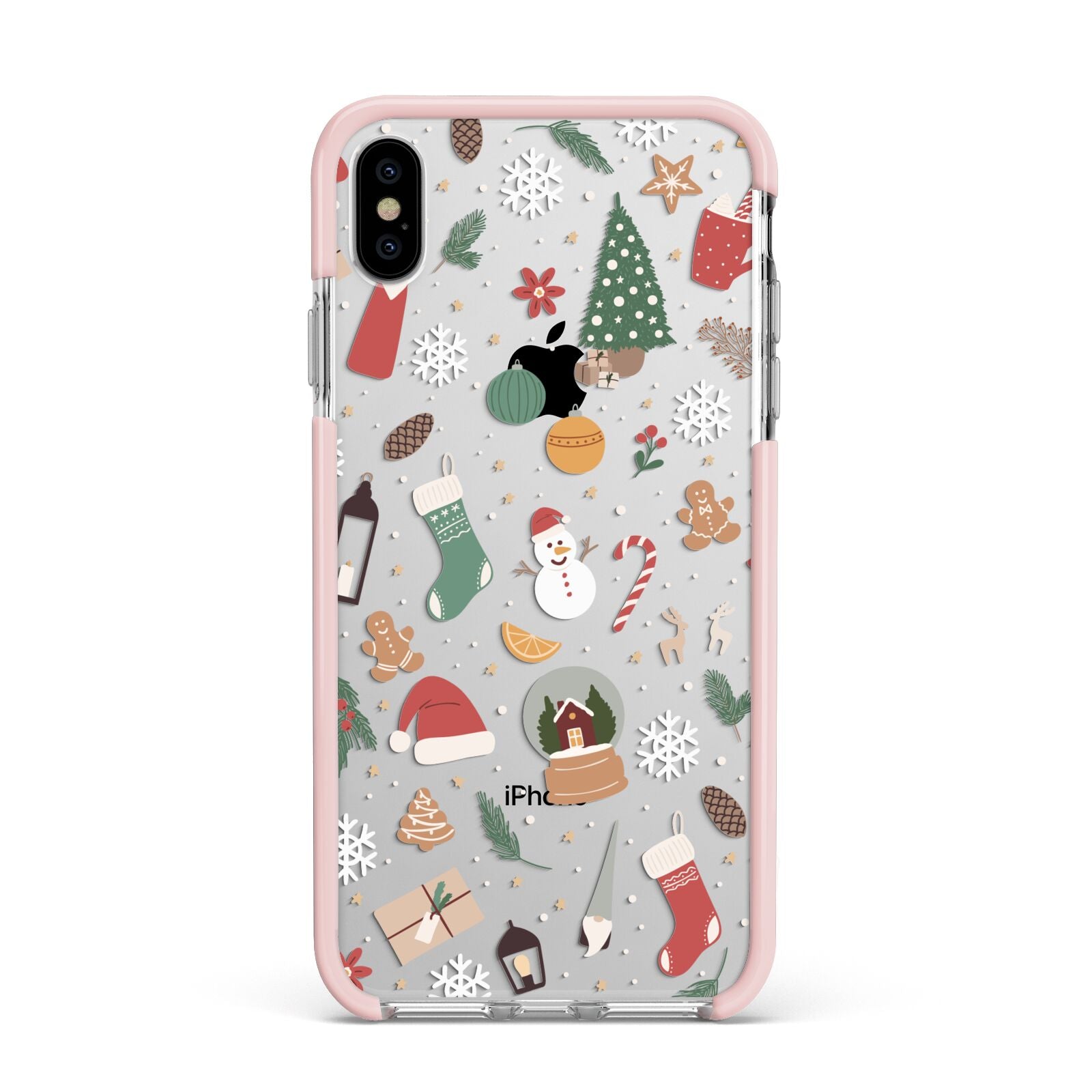 Christmas Assortments Apple iPhone Xs Max Impact Case Pink Edge on Silver Phone