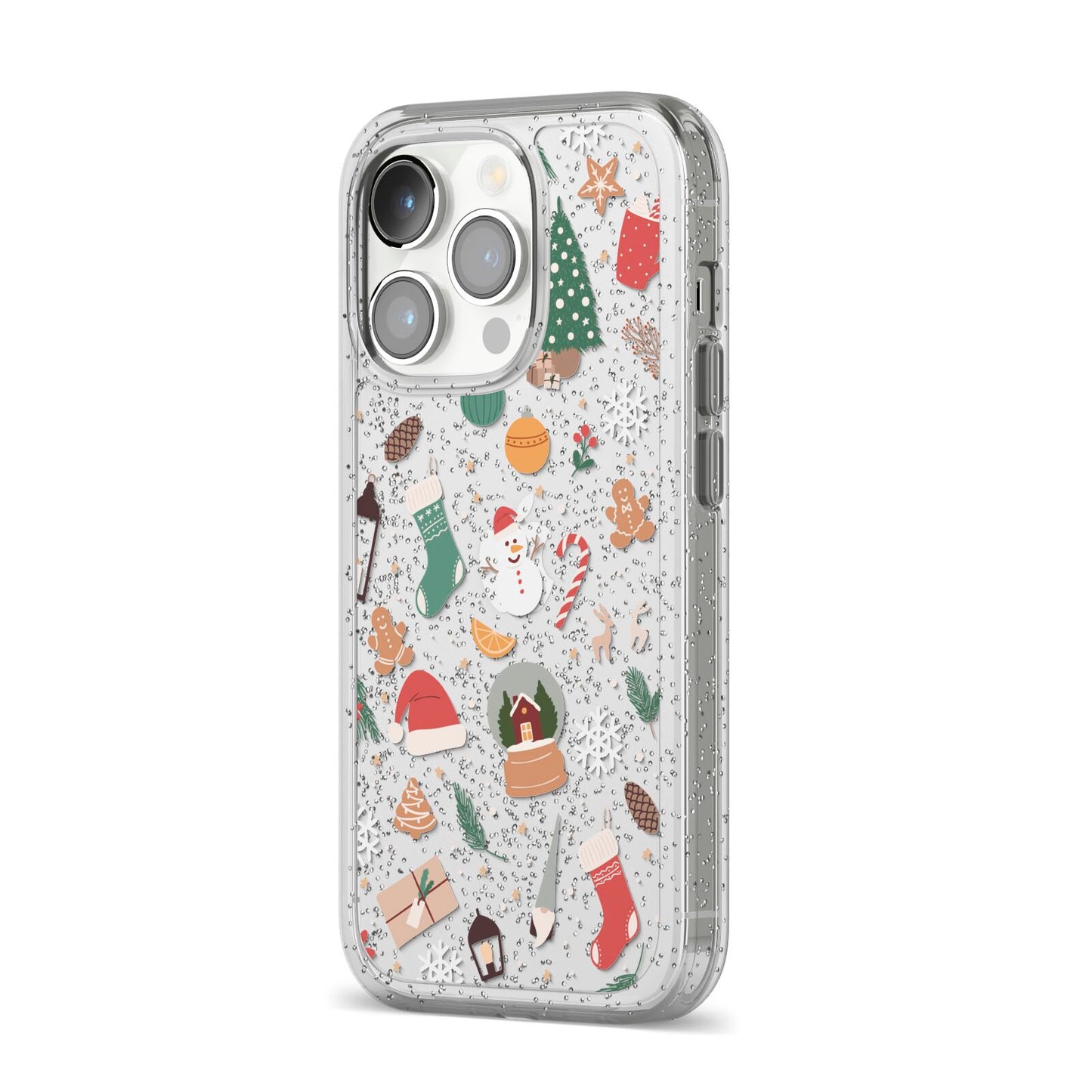 Christmas Assortments iPhone 14 Pro Glitter Tough Case Silver Angled Image