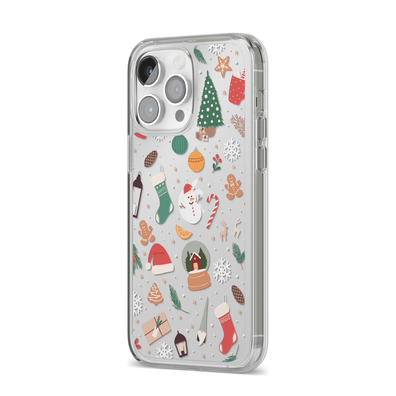 Christmas Assortments iPhone 14 Pro Max Clear Tough Case Silver Angled Image