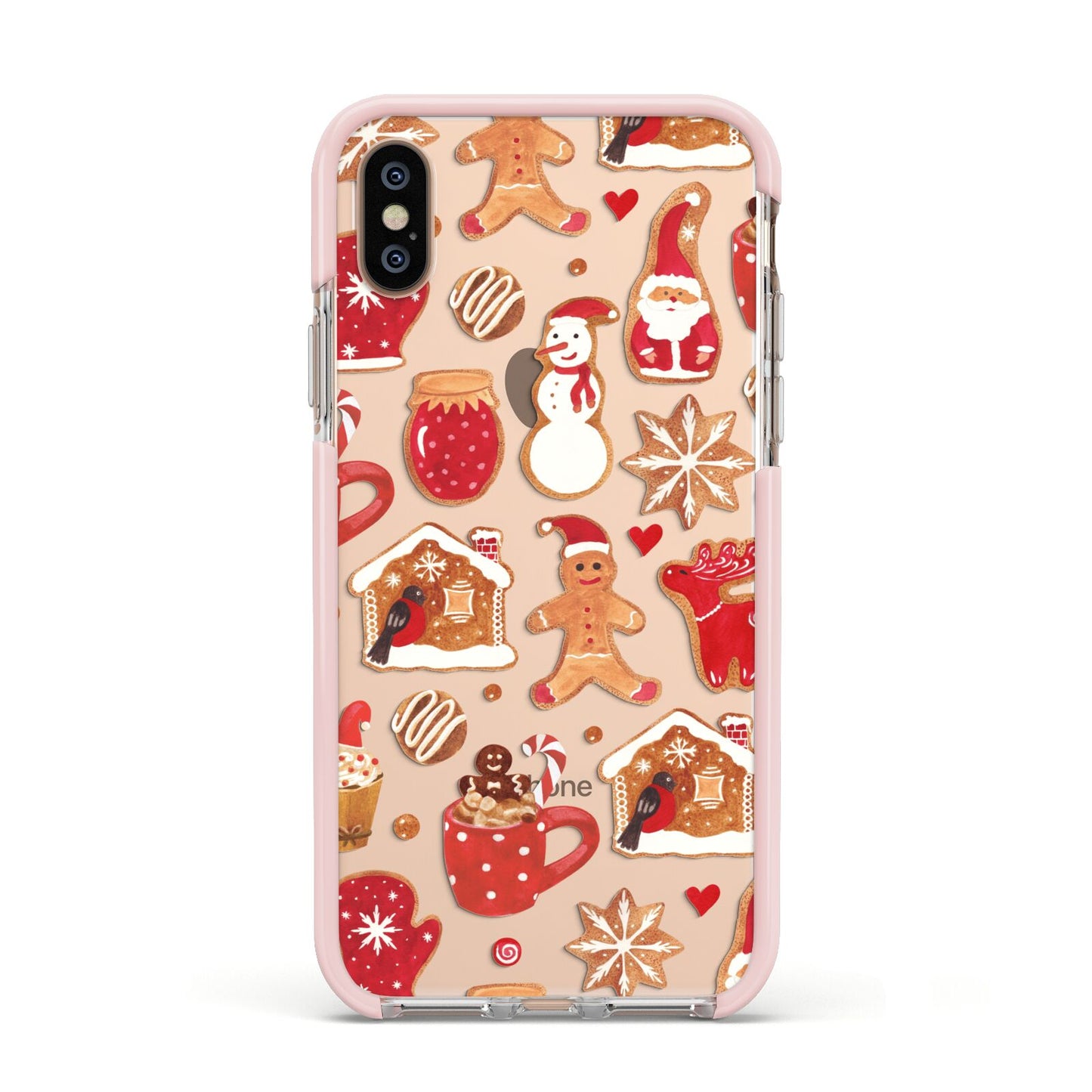 Christmas Baking Apple iPhone Xs Impact Case Pink Edge on Gold Phone
