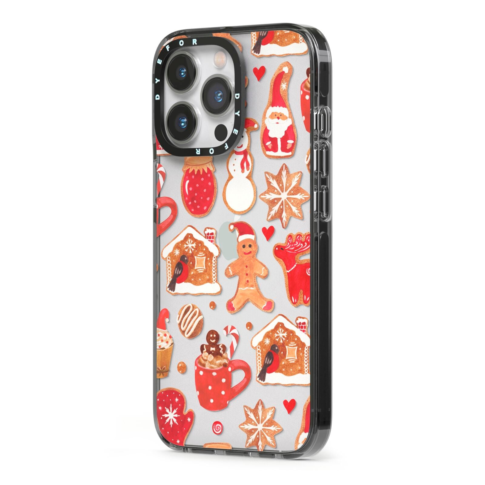 Christmas Baking iPhone 13 Pro Black Impact Case Side Angle on Silver phone