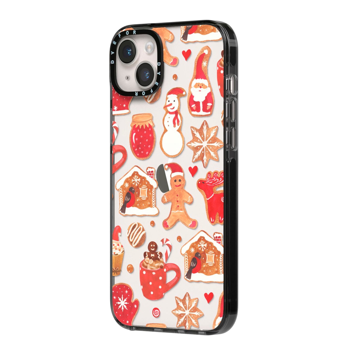 Christmas Baking iPhone 14 Plus Black Impact Case Side Angle on Silver phone