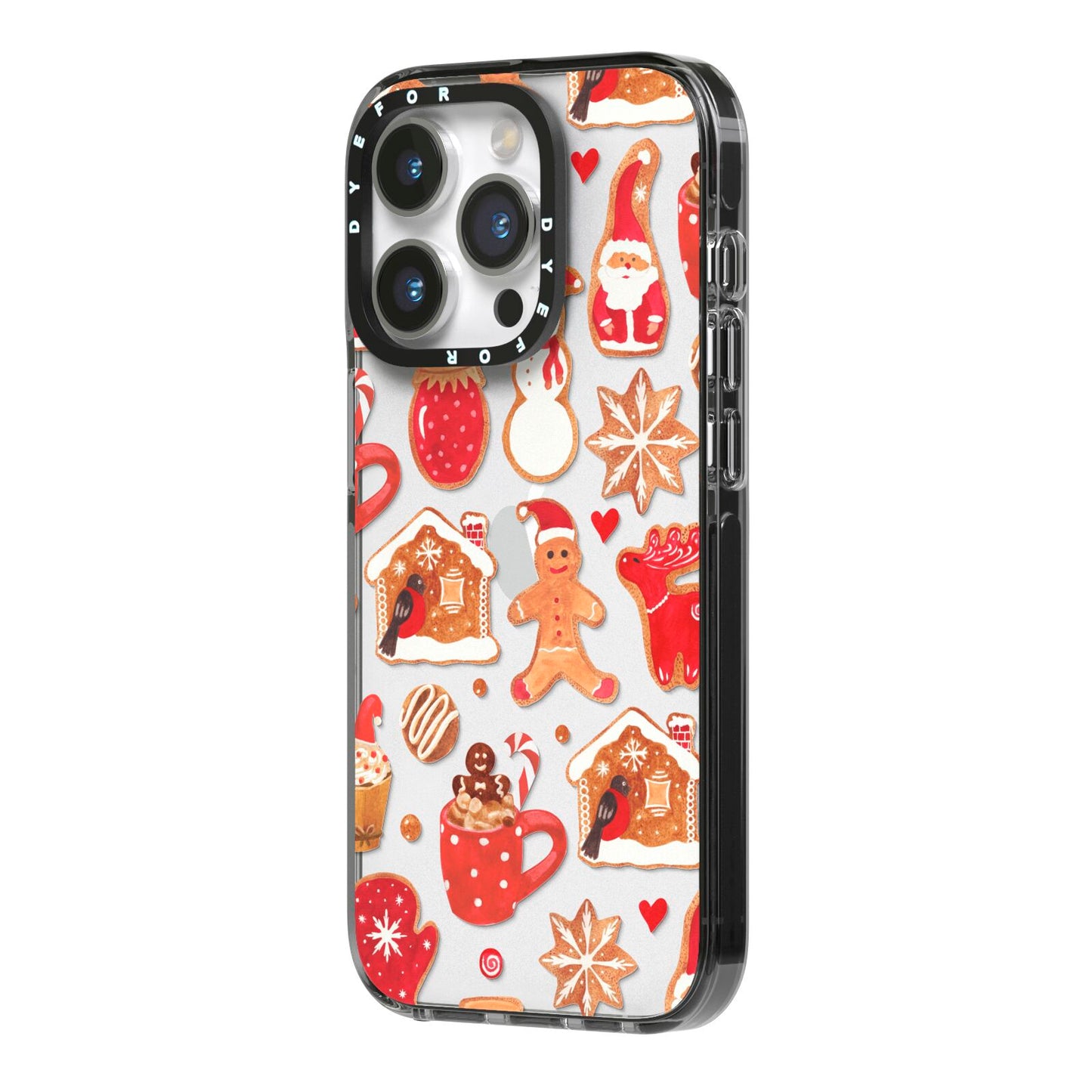 Christmas Baking iPhone 14 Pro Black Impact Case Side Angle on Silver phone