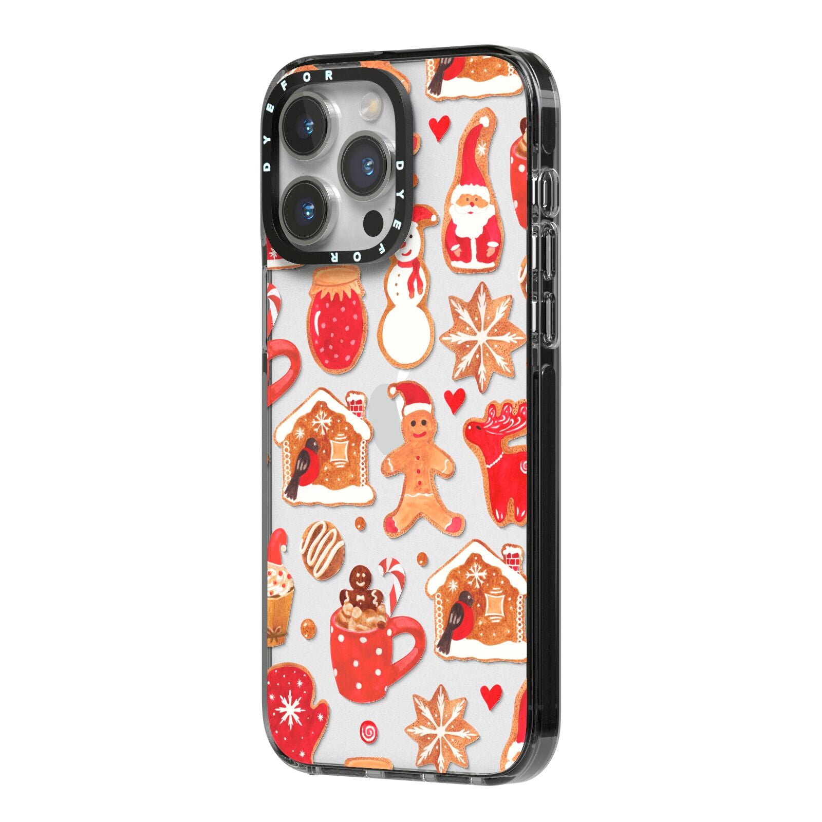 Christmas Baking iPhone 14 Pro Max Black Impact Case Side Angle on Silver phone