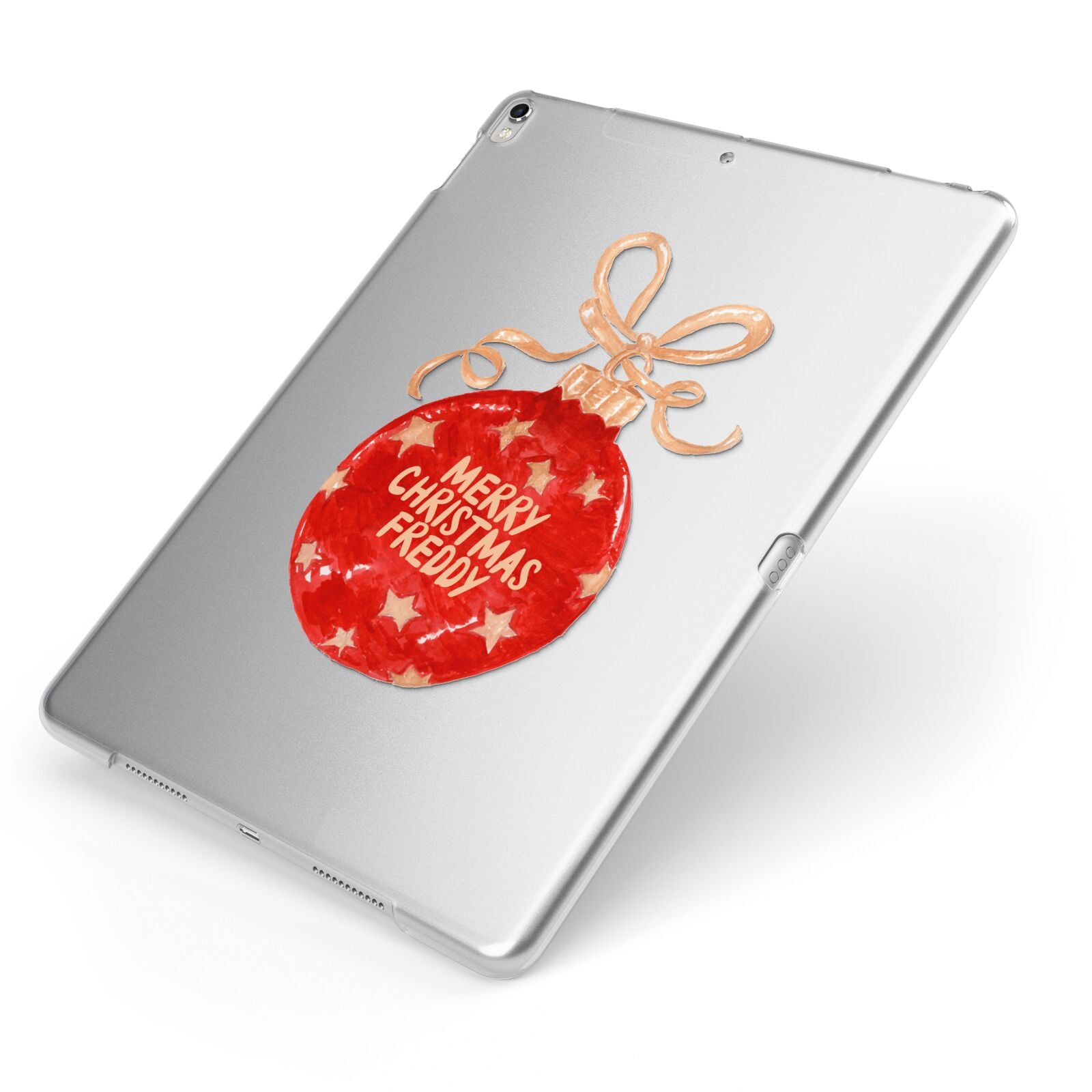 Christmas Bauble Personalised Apple iPad Case on Silver iPad Side View