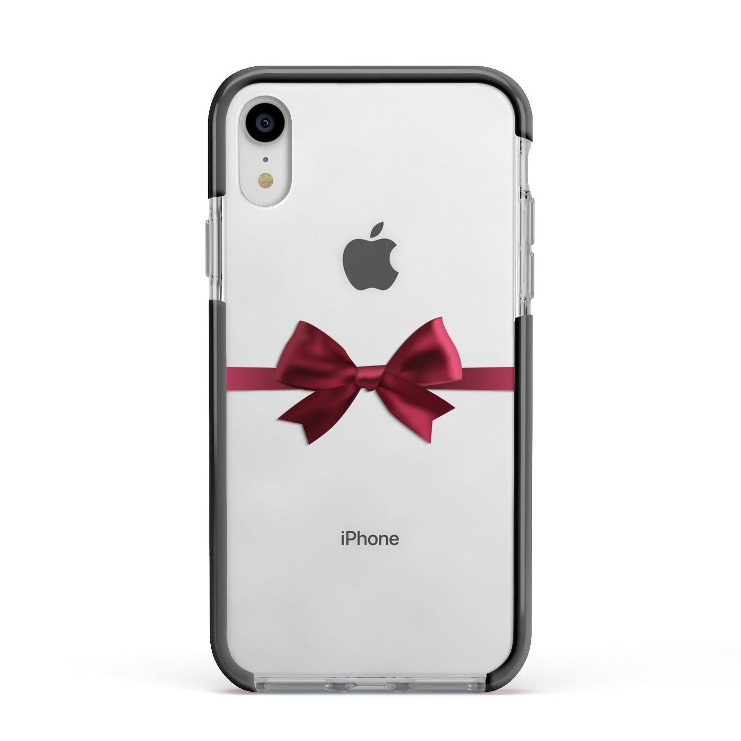 Christmas Bow Apple iPhone XR Impact Case Black Edge on Silver Phone