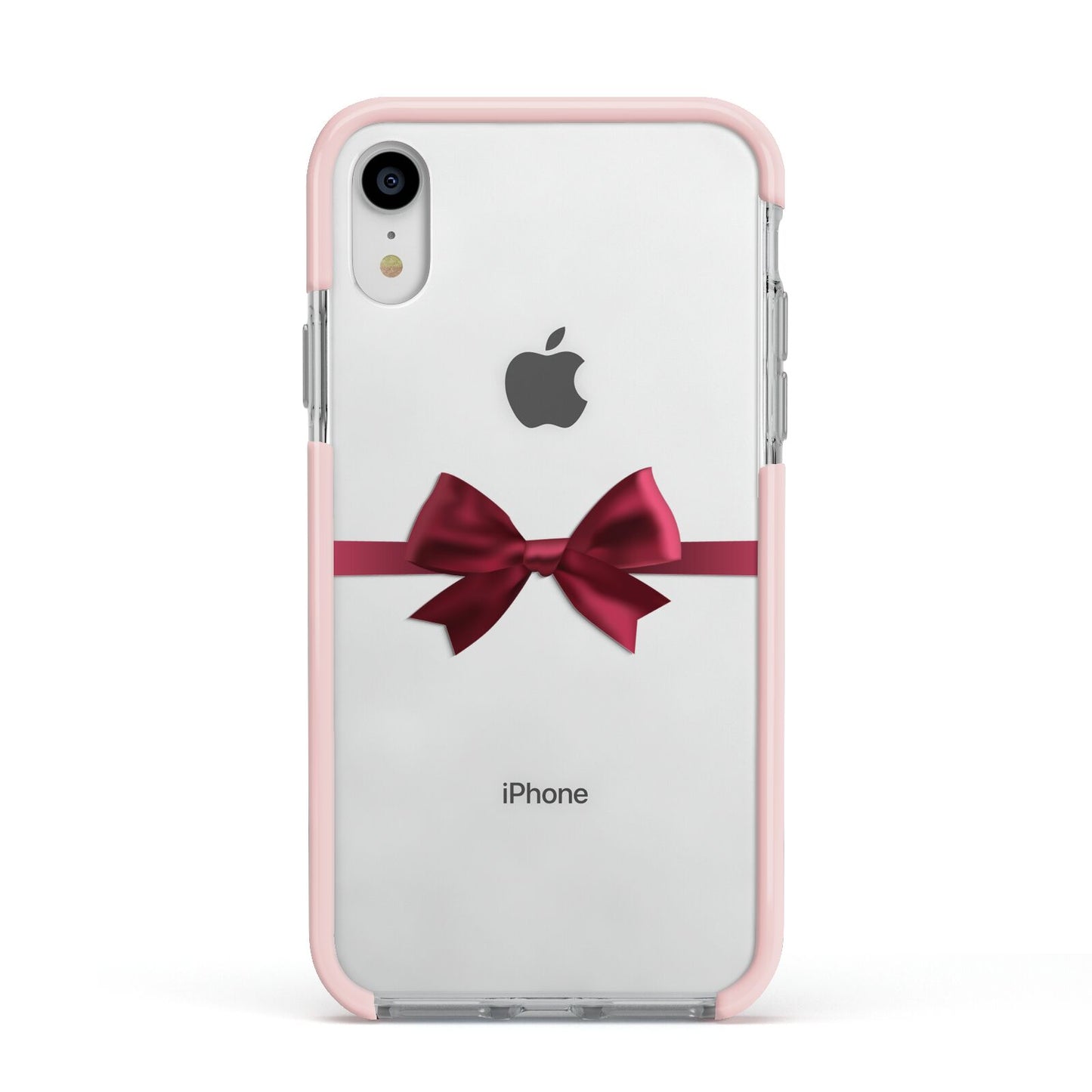 Christmas Bow Apple iPhone XR Impact Case Pink Edge on Silver Phone