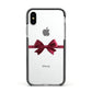 Christmas Bow Apple iPhone Xs Impact Case Black Edge on Silver Phone