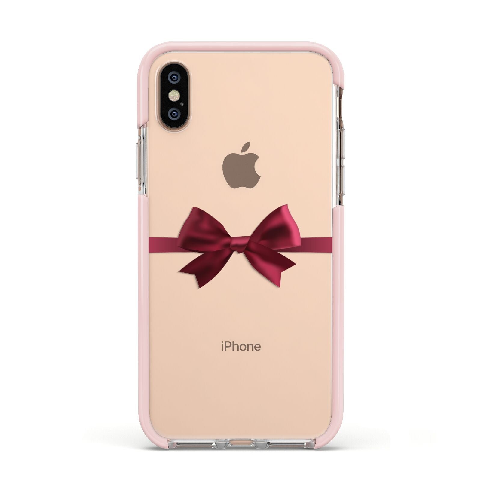Christmas Bow Apple iPhone Xs Impact Case Pink Edge on Gold Phone