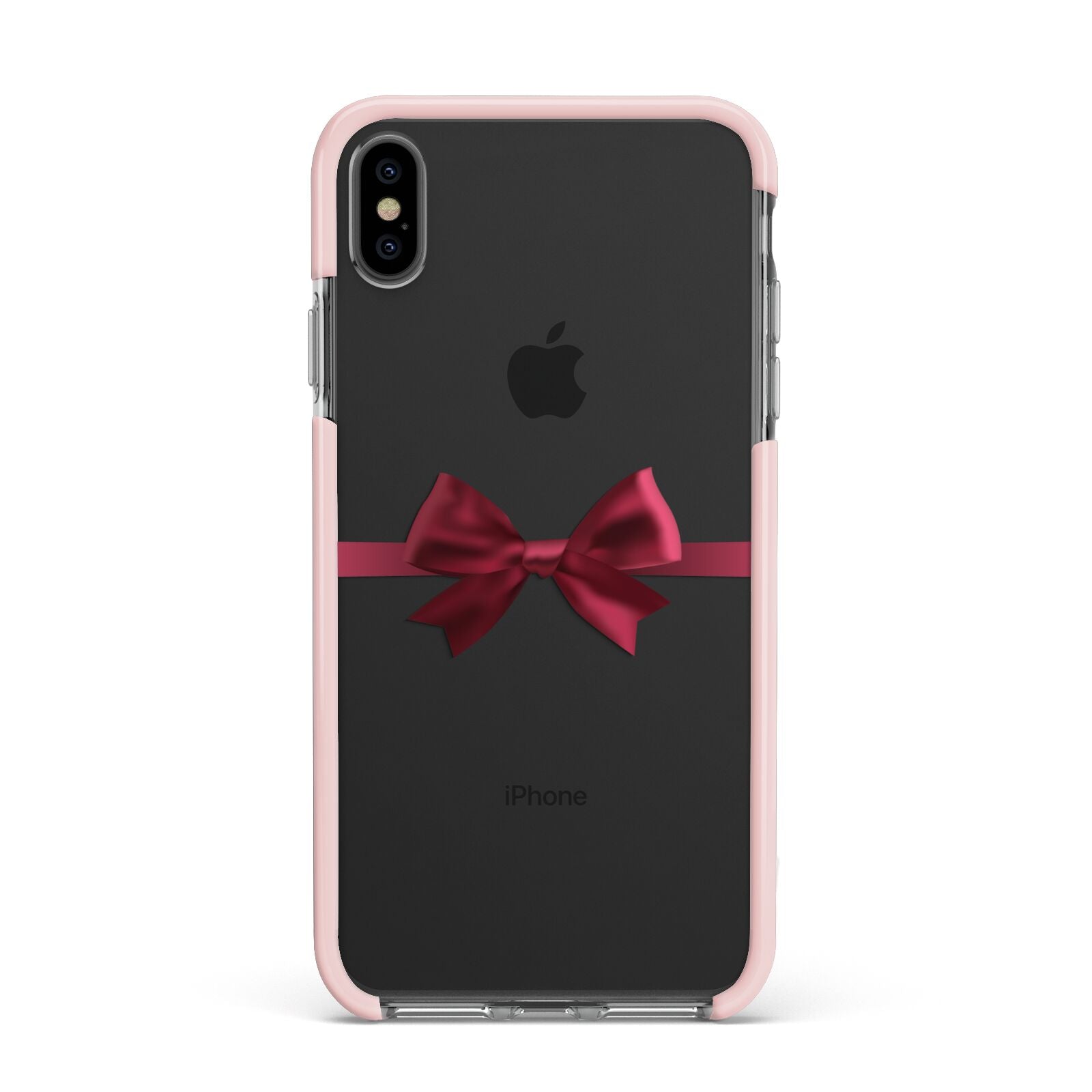 Christmas Bow Apple iPhone Xs Max Impact Case Pink Edge on Black Phone