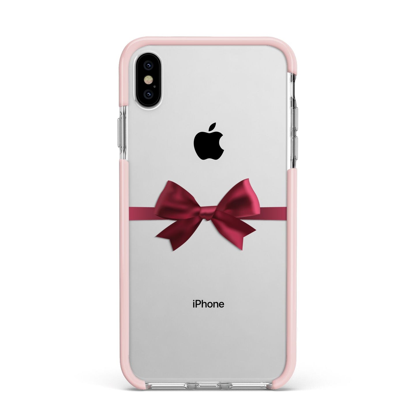 Christmas Bow Apple iPhone Xs Max Impact Case Pink Edge on Silver Phone