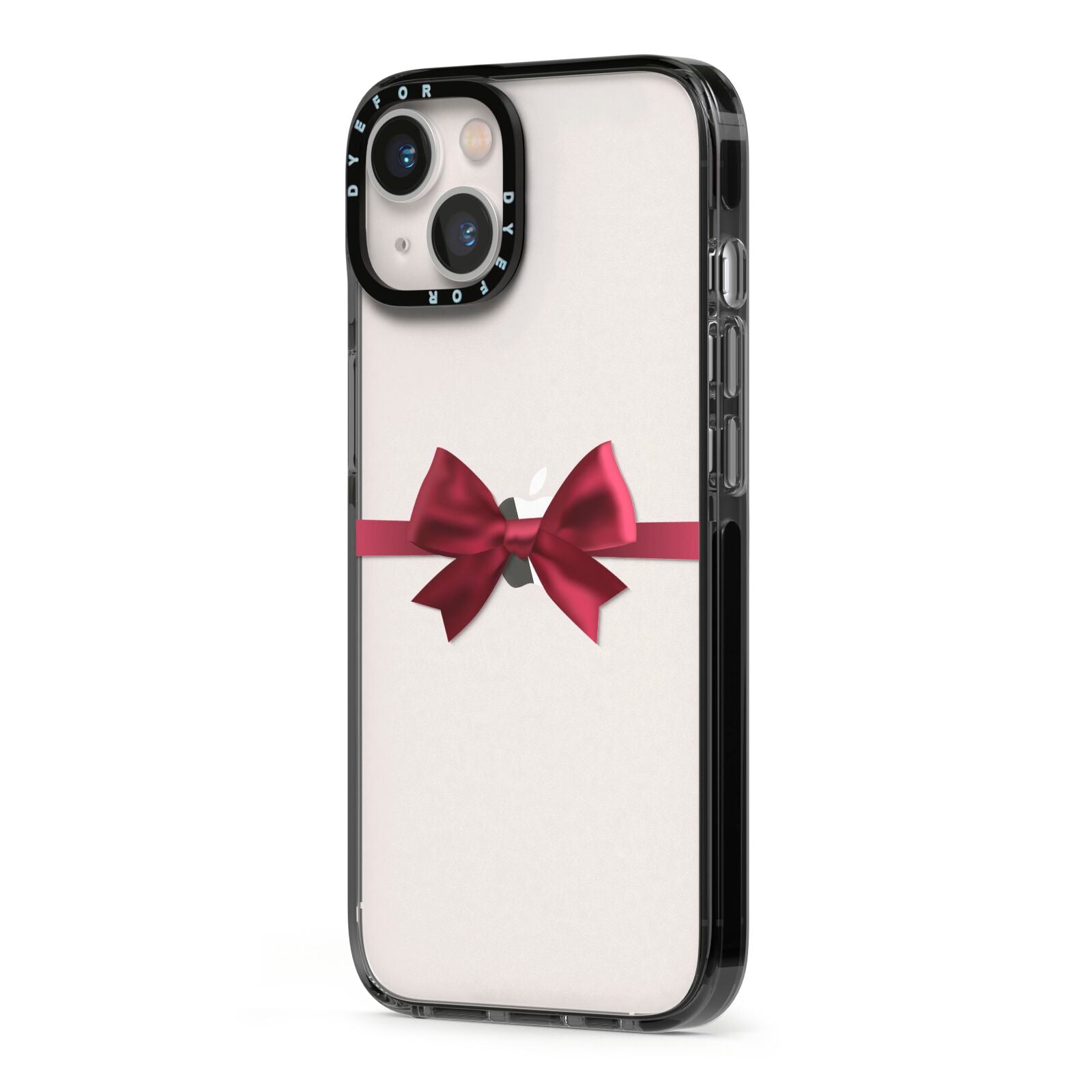 Christmas Bow iPhone 13 Black Impact Case Side Angle on Silver phone