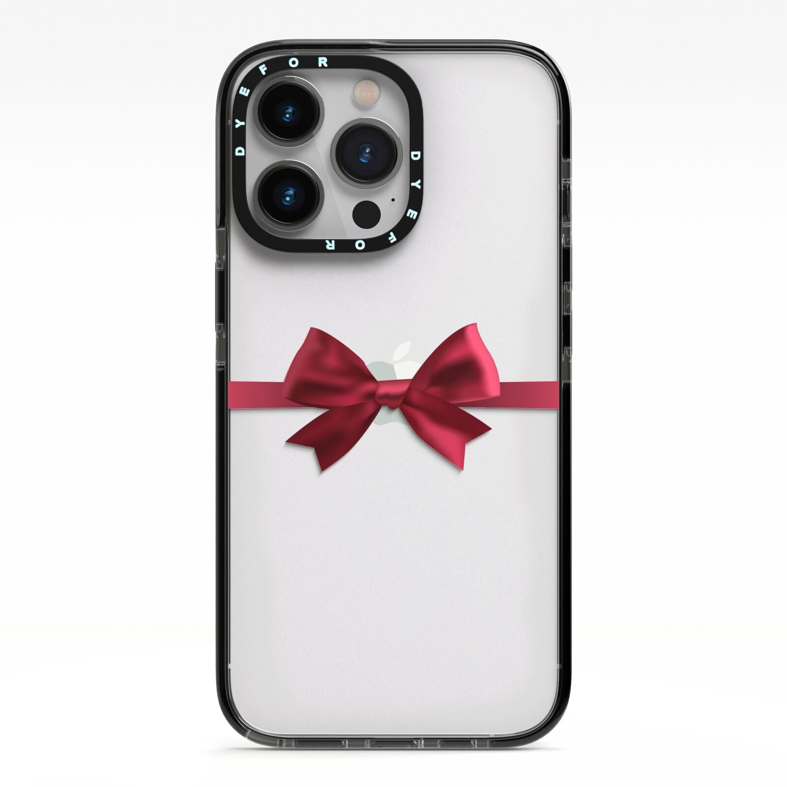 Christmas Bow iPhone 13 Pro Black Impact Case on Silver phone