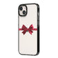 Christmas Bow iPhone 14 Plus Black Impact Case Side Angle on Silver phone