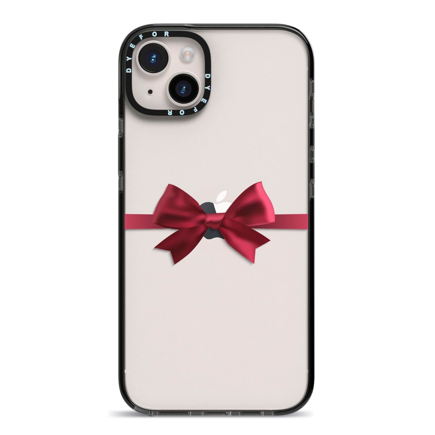 Christmas Bow iPhone 14 Plus Black Impact Case on Silver phone
