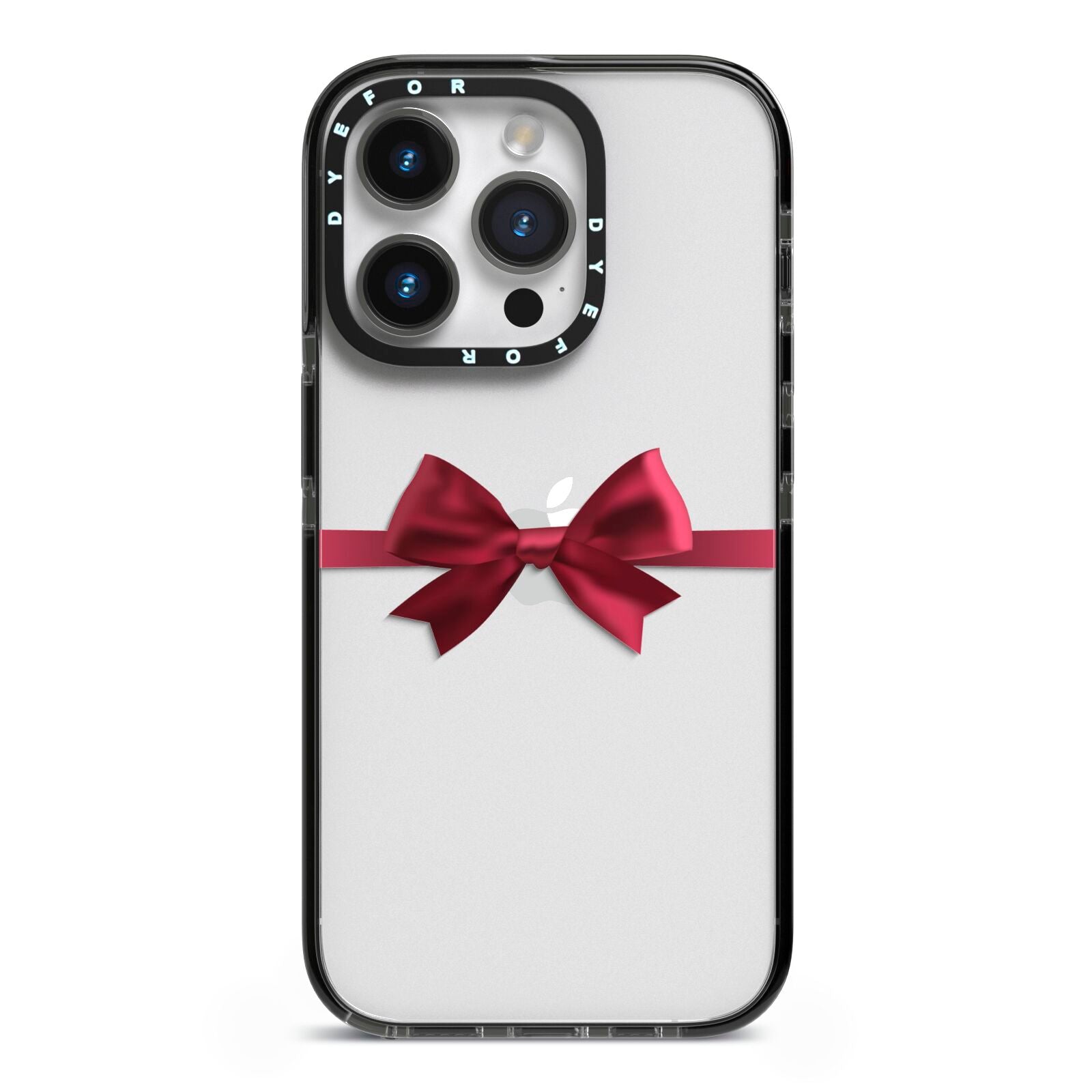Christmas Bow iPhone 14 Pro Black Impact Case on Silver phone