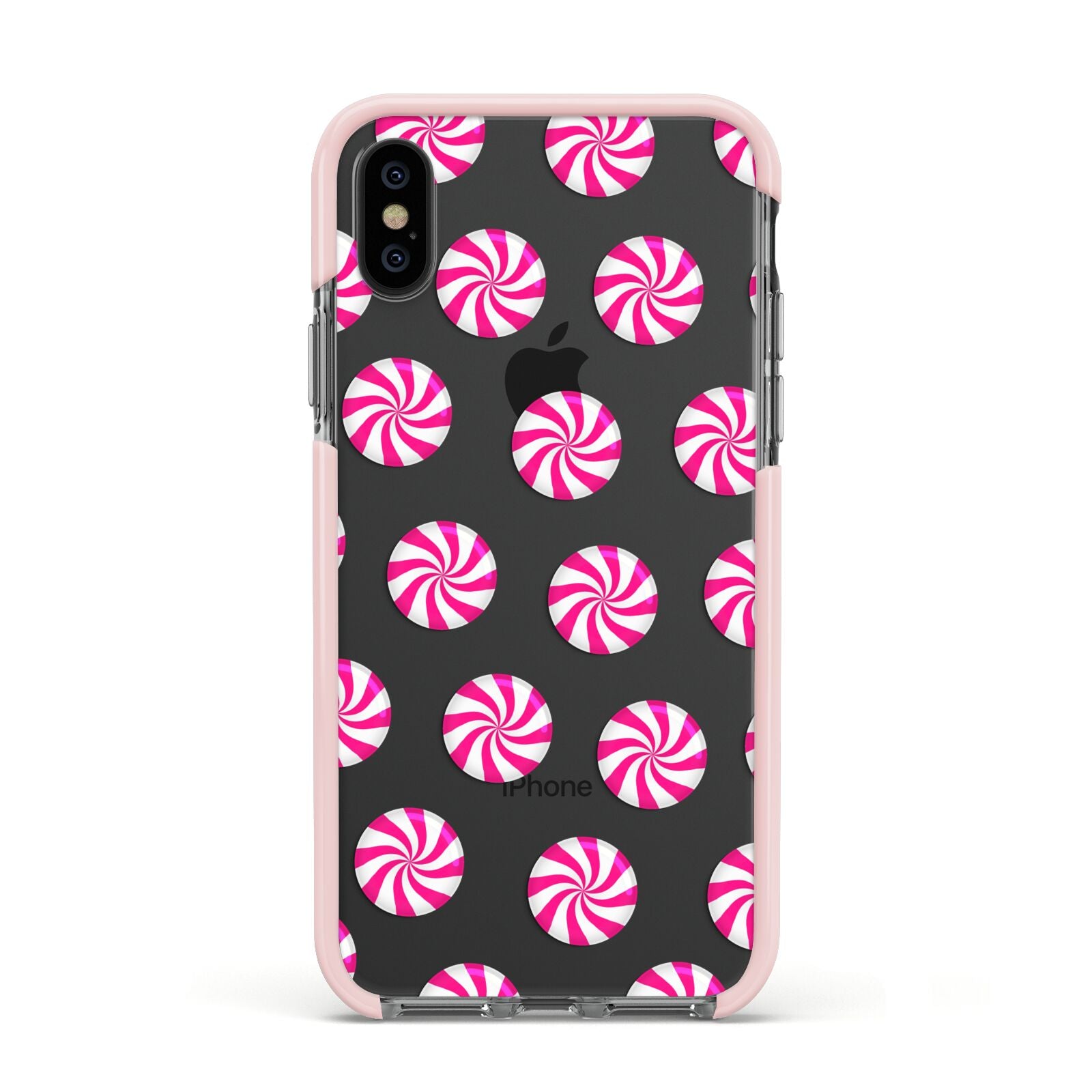 Christmas Candy Apple iPhone Xs Impact Case Pink Edge on Black Phone