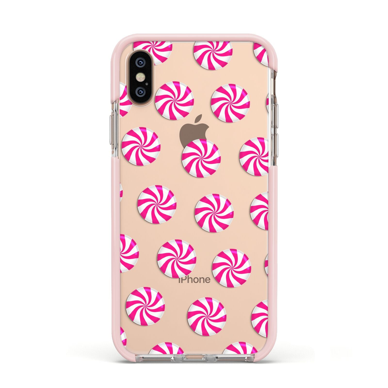 Christmas Candy Apple iPhone Xs Impact Case Pink Edge on Gold Phone