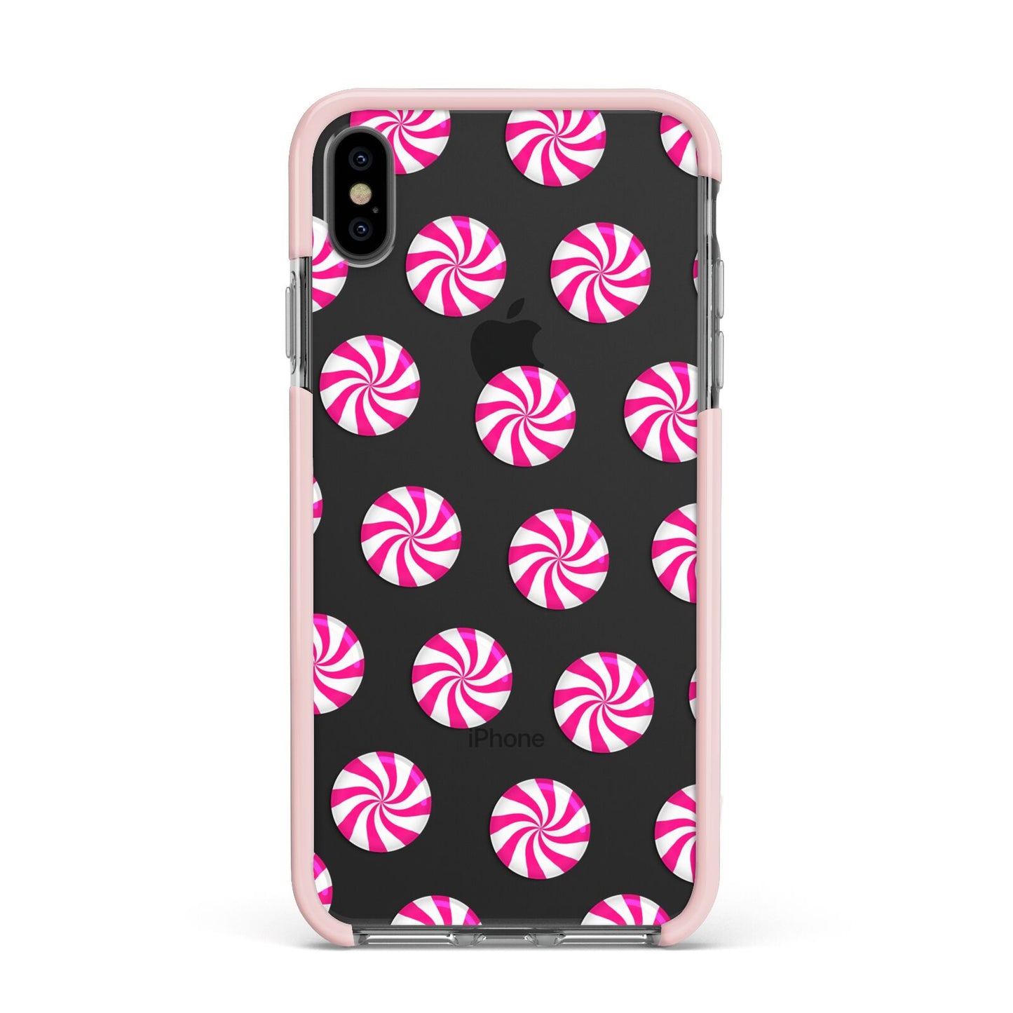 Christmas Candy Apple iPhone Xs Max Impact Case Pink Edge on Black Phone