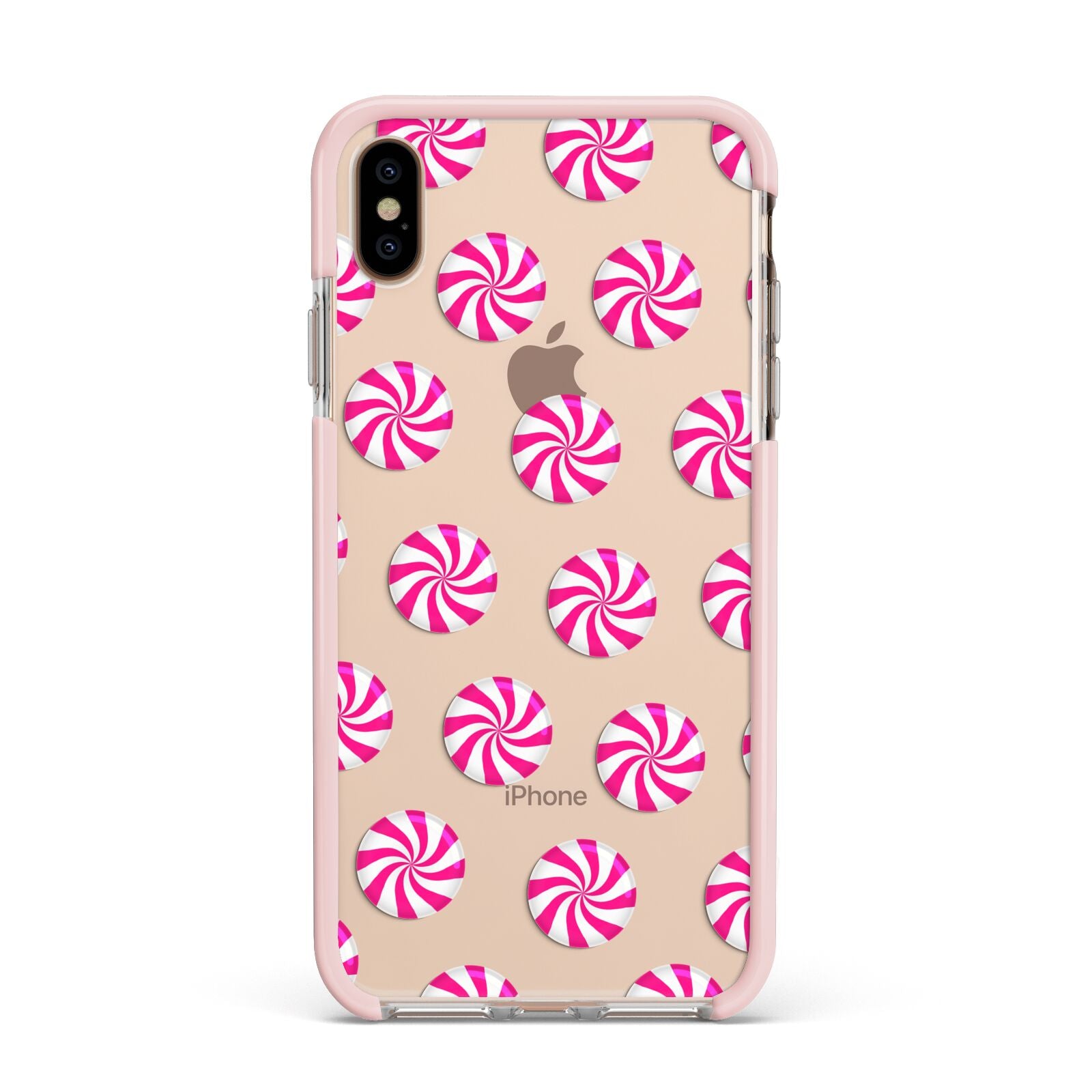 Christmas Candy Apple iPhone Xs Max Impact Case Pink Edge on Gold Phone