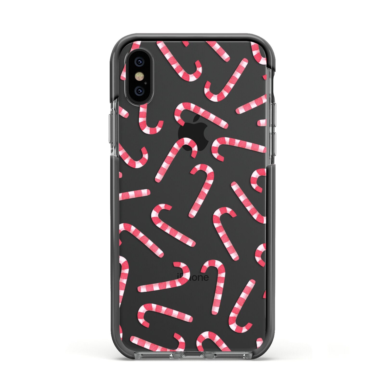 Christmas Candy Cane Apple iPhone Xs Impact Case Black Edge on Black Phone