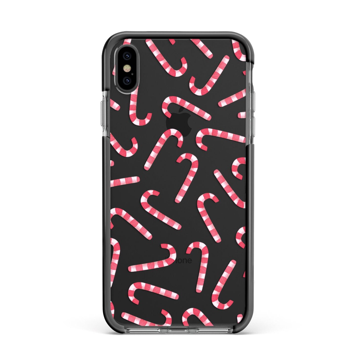 Christmas Candy Cane Apple iPhone Xs Max Impact Case Black Edge on Black Phone