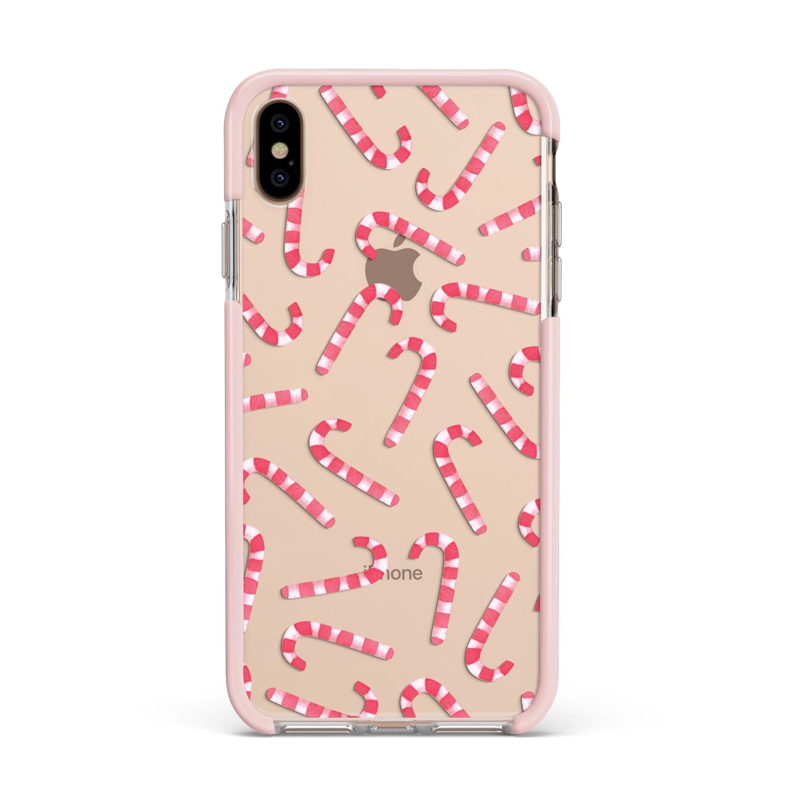 Christmas Candy Cane Apple iPhone Xs Max Impact Case Pink Edge on Gold Phone