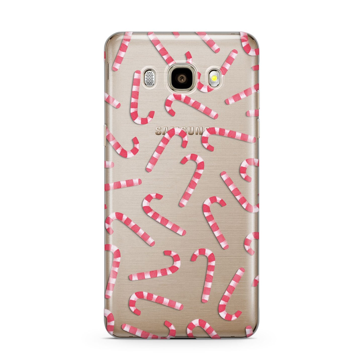 Christmas Candy Cane Samsung Galaxy J7 2016 Case on gold phone