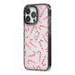 Christmas Candy Cane iPhone 13 Pro Black Impact Case Side Angle on Silver phone