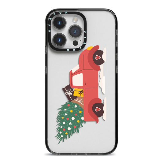 Christmas Car iPhone 14 Pro Max Black Impact Case on Silver phone